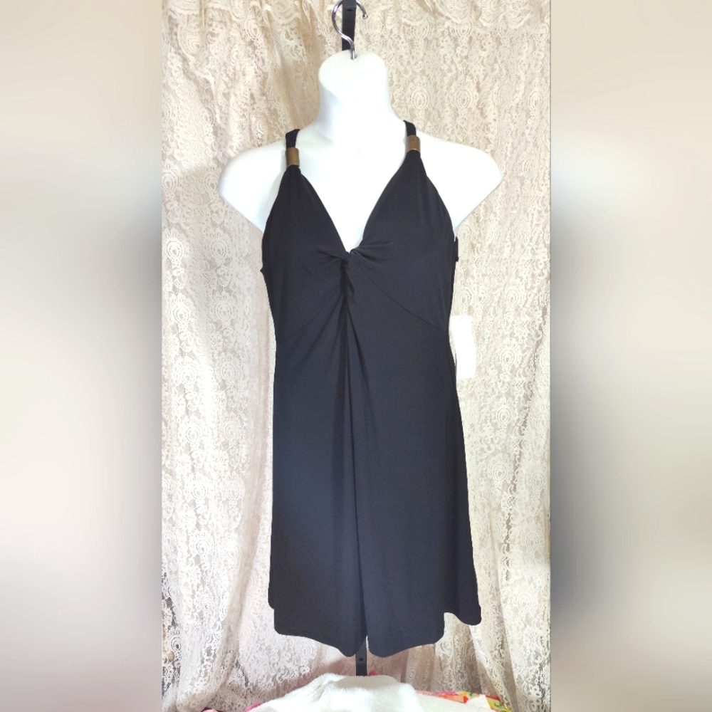 Kenneth Cole LBD Sexy Elegant Black Dress Metal Accent On Straps